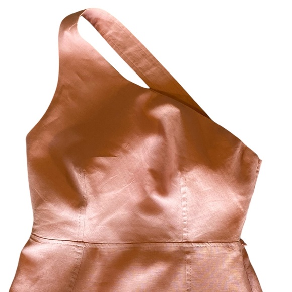Stunning Amalie 100% Linen Peach Bow One-Shoulder Dress Size 6 Great Condition! - Picture 10 of 12